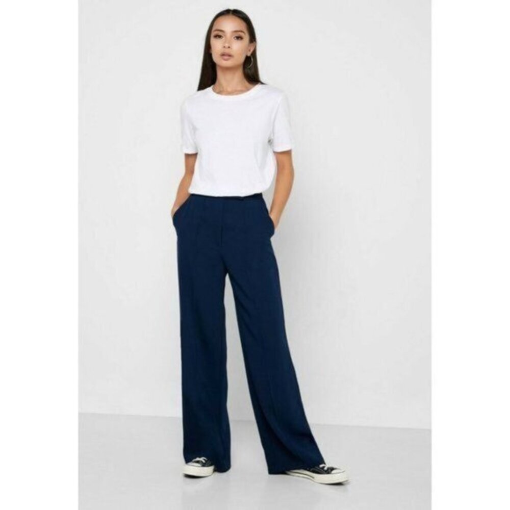 TOPSHOP Pants Pintuck High Waist Wide Leg Navy Blue Dress Pants Sz 6 NEW